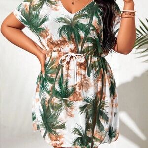 SHEIN Green and Brown Palm Print Swim Cover-Up